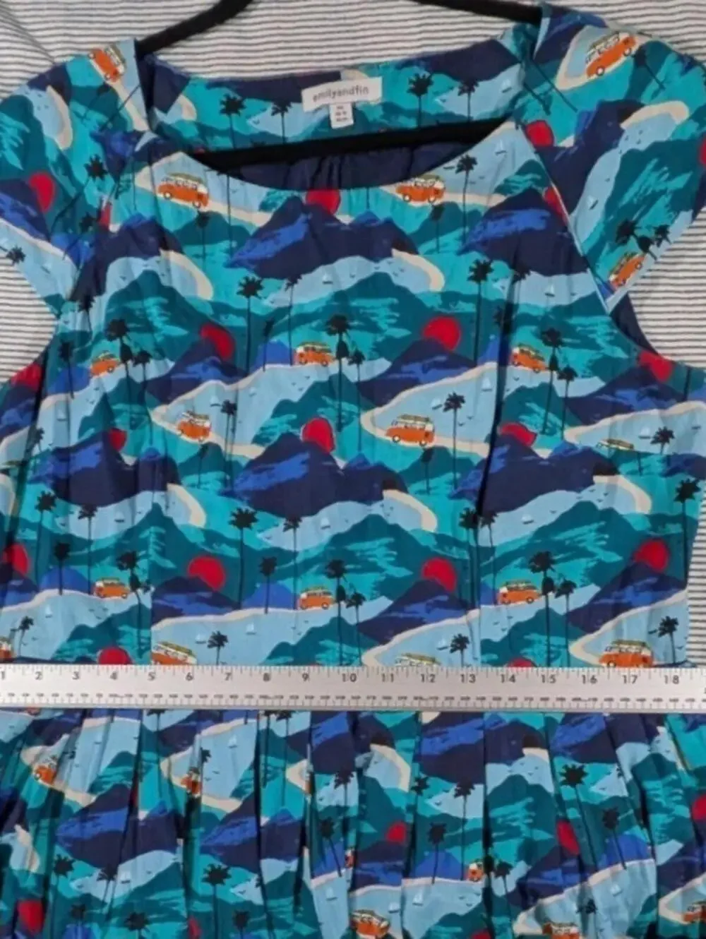 Emily & Fin XL Blue Orange Lucy Road Trippin Tropical Camper Cotton Dress - Picture 8 of 11